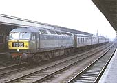 BR Type 4 D1698 is seen 'wrong road' on the up fast line being used on a driver training special on 24th March 1964