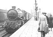 Ex-GWR 4-6-0 King Class No 6020 'Henry IV' arrives at Leamington's up platform with an up express service