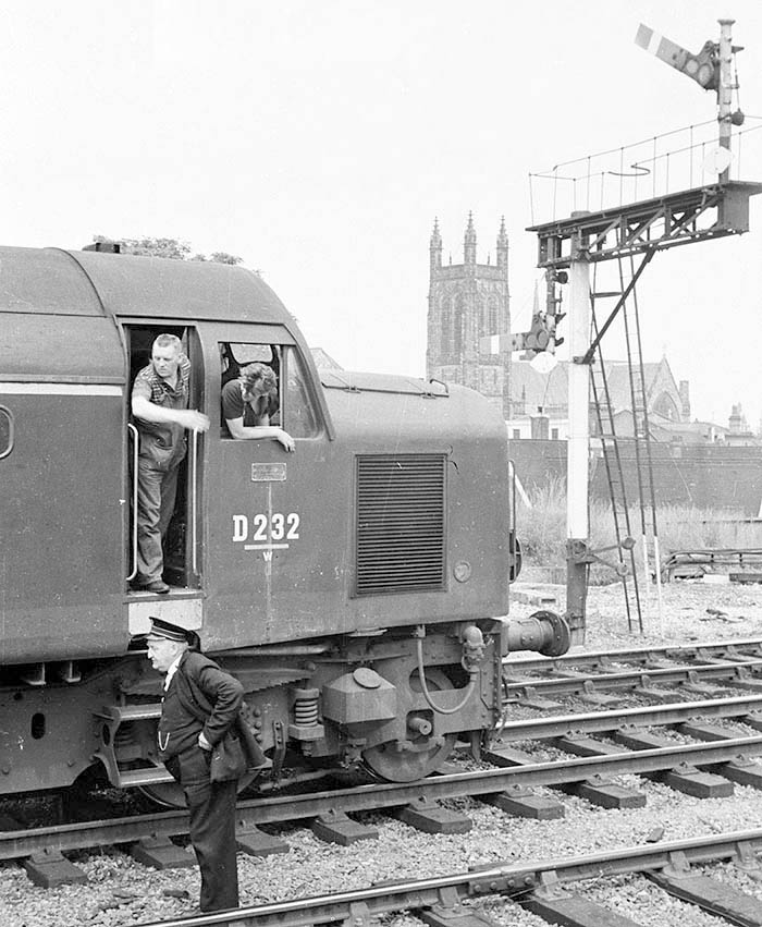 English Electric Type 4 1Co-Co1 D232 stands ready to depart on an up goods service in May 1967