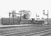 An unknown GWR 'Chancellor' Class locomotive waits to depart from the up goods line on a goods train to Banbury