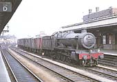 Ex-GWR 'Hall class 4-6-0 No 4908 'Broome Hall' passes through Leamington at the head of a down freight on 29th May 1963