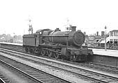 Ex-GWR Grange Class 4-6-0 No 6855 'Saighton Grange' pauses at Leamington's up platform on 19th July 1965