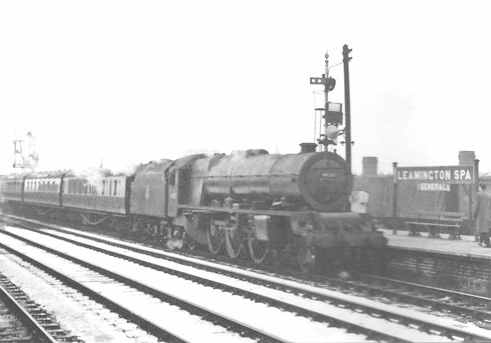 Ex-LMS Princess Royal Class 4-6-2 No 46210 'Lady Patricia' enters the station on an up express on 18th February 1956