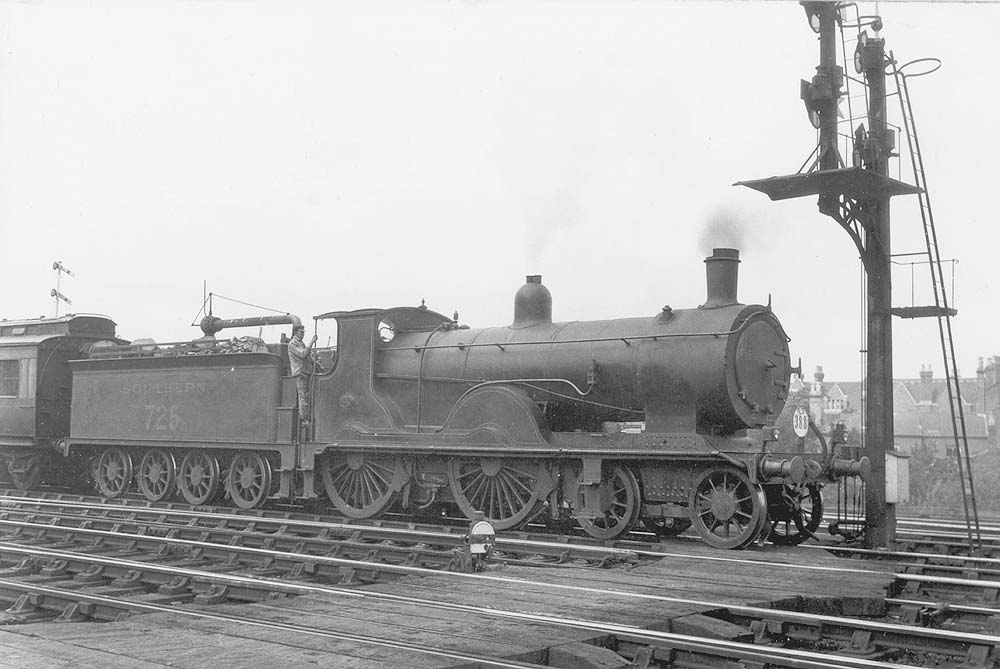 'Stranger in the camp' - LSWR T9 4-4-0 No 725 is seen at the head of an up south coast express