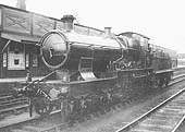 GWR 4-4-0 Atbara class No 4130 'Omdurman' stands in the centre road at Leamington waiting to take the next train forward