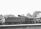 GWR 2-6-0 Mogul No 9308 runs light engine on the goods loop at the rear of the station circa 1936