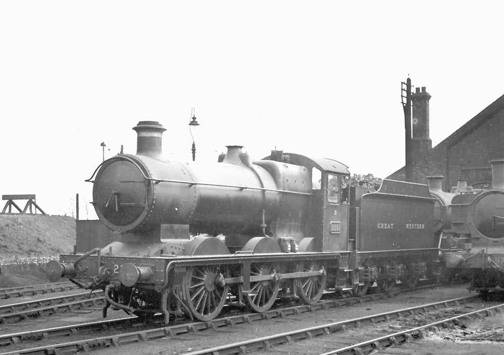 GWR 2251 Class 0-6-0 No 2281 is seen coupled with a ROD tender at Leamington shed on 22nd March 1936