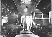 A general view of the shed in GWR days with a pair of GWR 2-6-2T Prairie tank engines standing in the yard