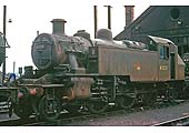 British Railways built 2MT 2-6-2T No 41231, standing in front of Leamington shed in March 1962
