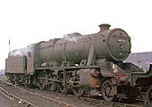 Ex-LMS 2-8-0 'Stanier' 8F No 48751 is seen standing in front of Leamington Shed in March 1962