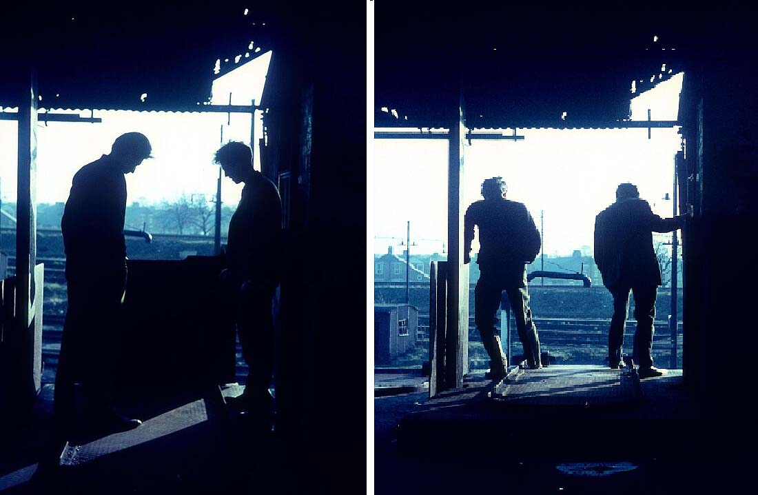 Two views from the coaling stage platform showing the short length of railtrack for the tip-wagons