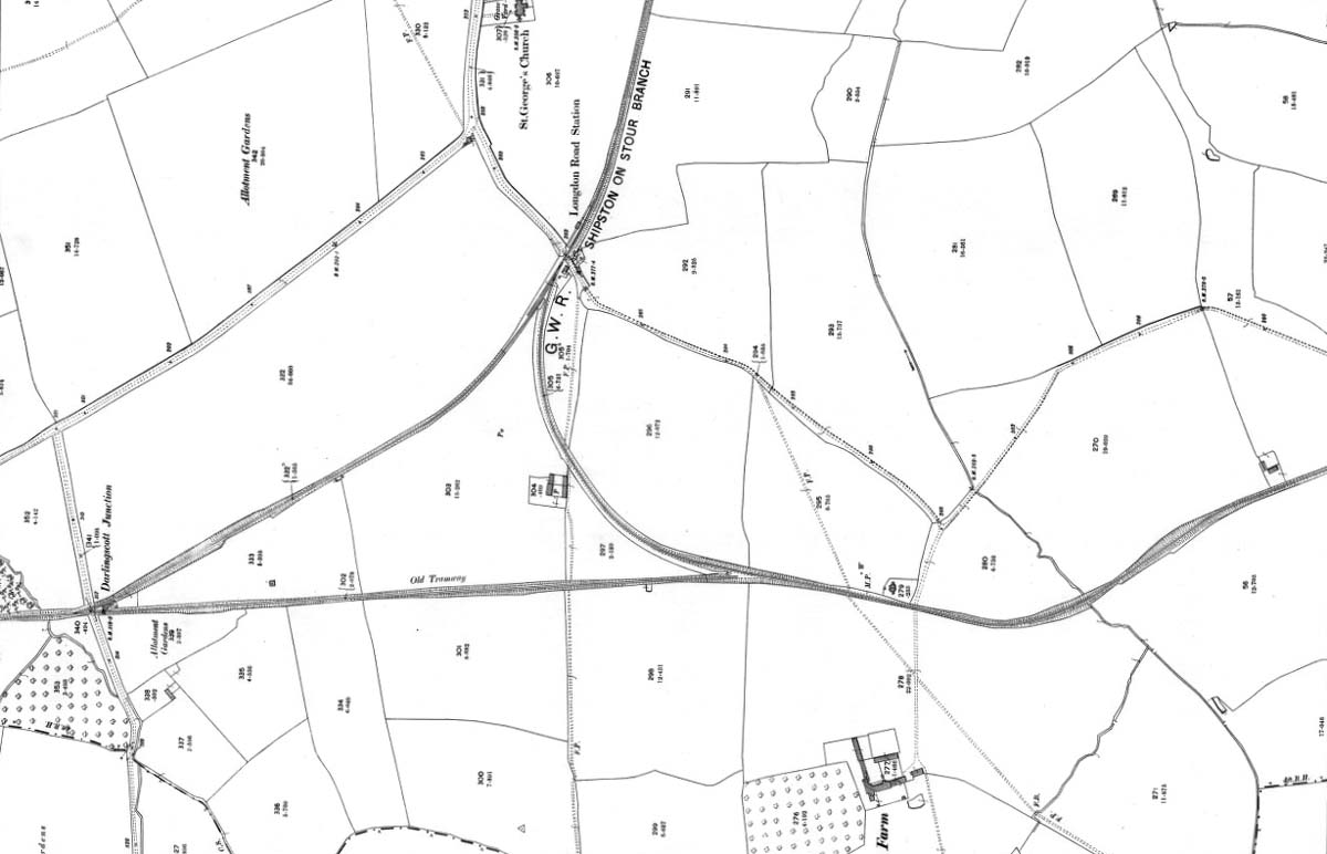 The 1902 Ordnance Survey Map of Darlingscott Junction showing also Longdon Road station
