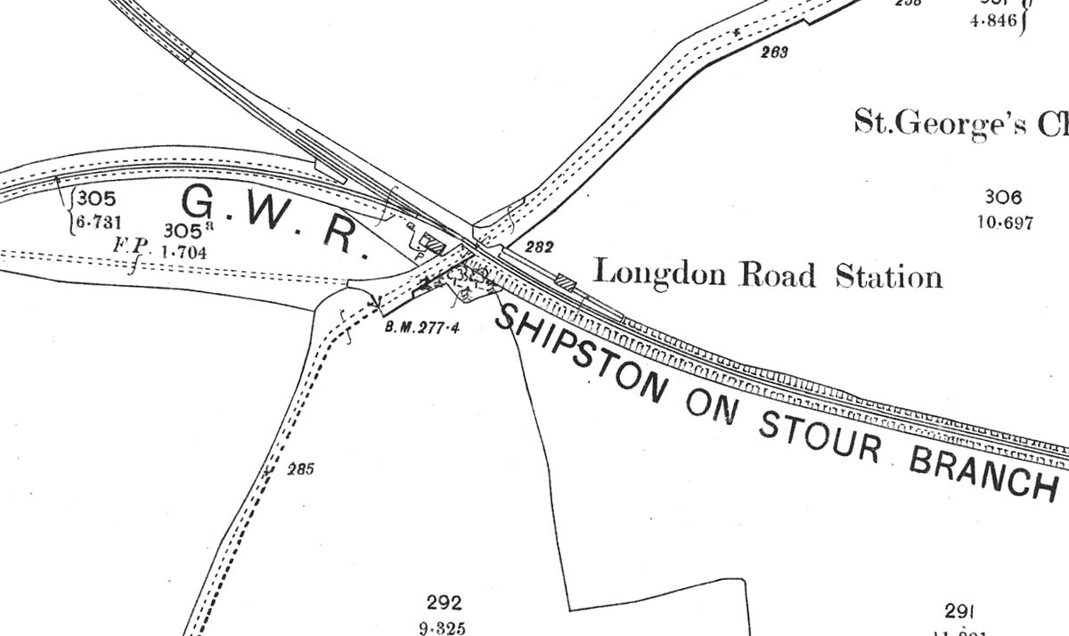 The 1900 Ordnance Survey Map showing Longdon Road station and it's basic goods yard facilities