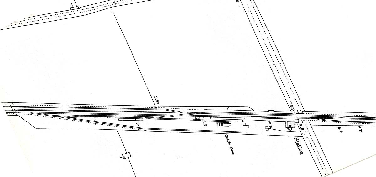 A 1914 Ordnance Survey map showing Long Marston station's layout complete with up refuge siding and goods yard