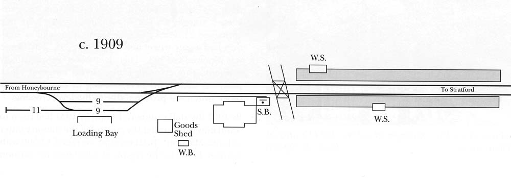 An 1909 schematic plan showing Milcote station after the doubling of the line between Stratford on Avon and Honeybourne