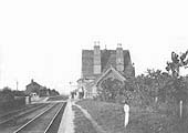 Looking towards Stratford on Avon along the original single platform with the new station in the distance in 1908