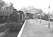 Ex-GWR 2-6-2T No 6373 is seen at the head of the 3.10pm local passenger working to Henley in Arden on 6th June 1957