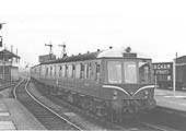 Three-car Diesel Multiple Unit with W50077 leading on the local 1.35pm Moor Street to Stratford upon Avon service on 27th February 1960