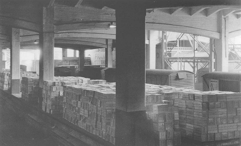 Under the ferroconcrete roof was the fruit wharf of shed B warehouse, where crates of produce were unloaded
