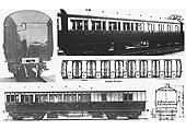 Composite view of the seven new four coach suburban sets introduced in to the Birmingham division in 1924