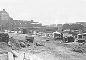 A long distance view of Moor Street passenger station and goods station during the building of ring road in the 1960s