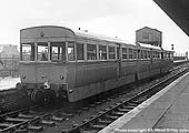 The three-car prototype ACV lightweight diesel railcar set stands at Moor Street on a local commuter service