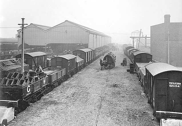 View of Moor Street goods yard looking in the direction of Tyseley with the passenger station located on to the left of the goods shed