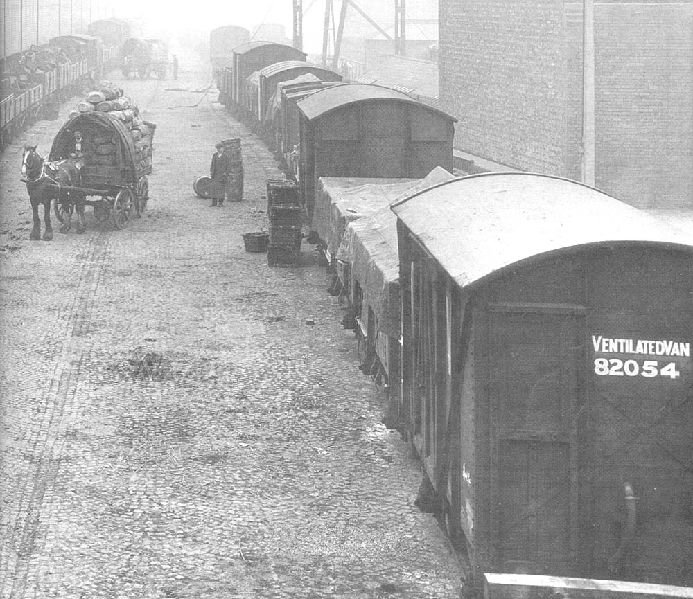 A closeup of the view down the cartway between the goods sidings adjacent to the topside goods shed at Moor Street