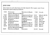 A copy of the engine working timetable for the Shipston-on-Stour branch for July 1918