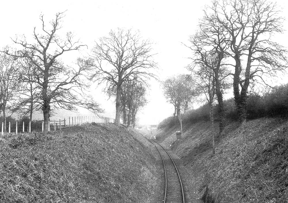 View of the cutting within which the branch line ran having crossed the Lodenham Road level  crossing with the Fosse Way on the extreme left