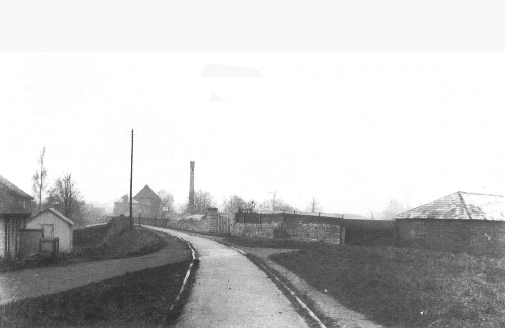 Looking along the course of the tramway approaching the river bridge, with the saw mill in the distance