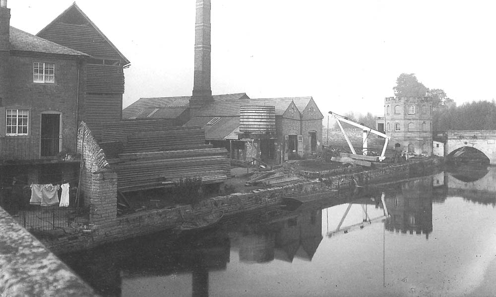 The saw mill, Stratford upon Avon, viewed from the Tramway bridge on a summer's day in 1899
