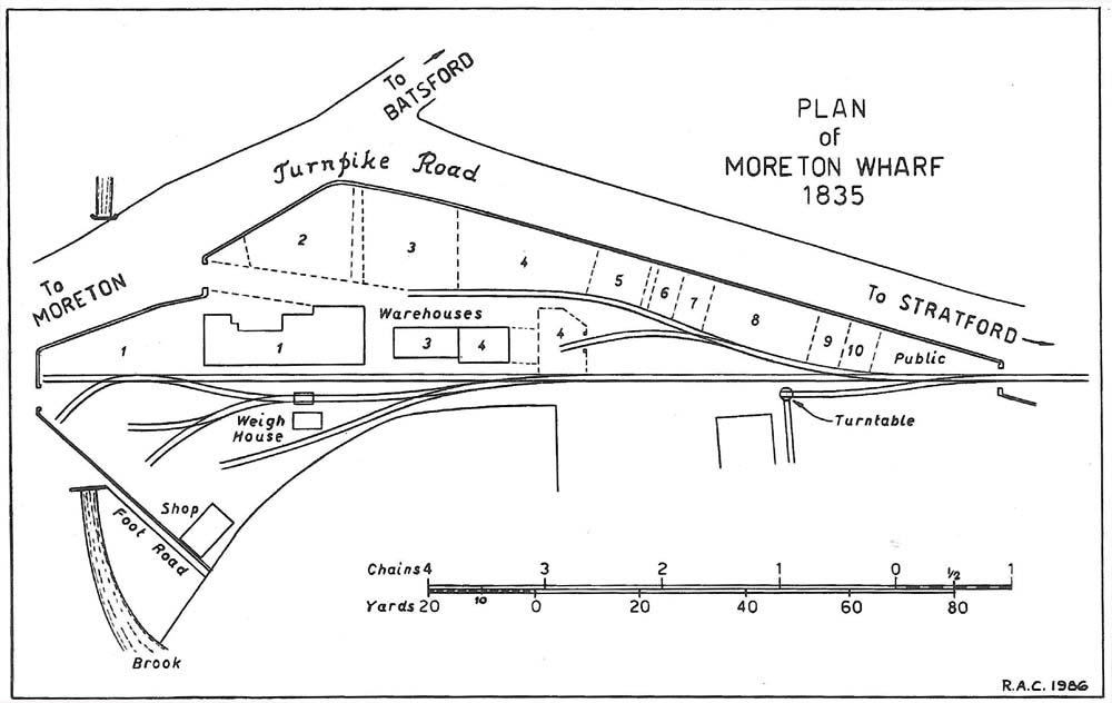 Plan of the Moreton terminus showing the various warehouses and wharf areas in 1835