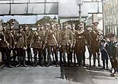 A platoon of Territorial soldiers line up for the photographer on the London-bound platform in August 1914