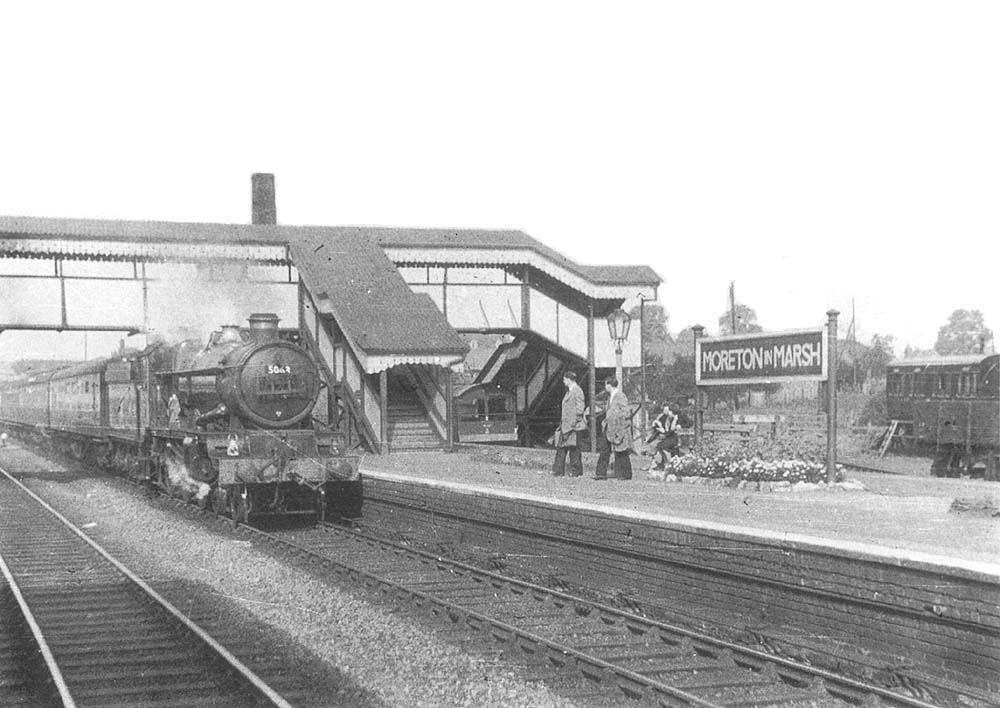 GWR 4-6-0 'Castle class' No 5063 'Earl Baldwin' is seen passing through Moreton-in-Marsh on the up Worcester to Paddington service