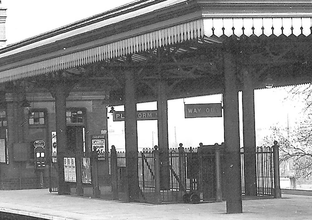 Close up showing where passenger gained access to platforms 1 and 2 and the iron railings which protected passengers