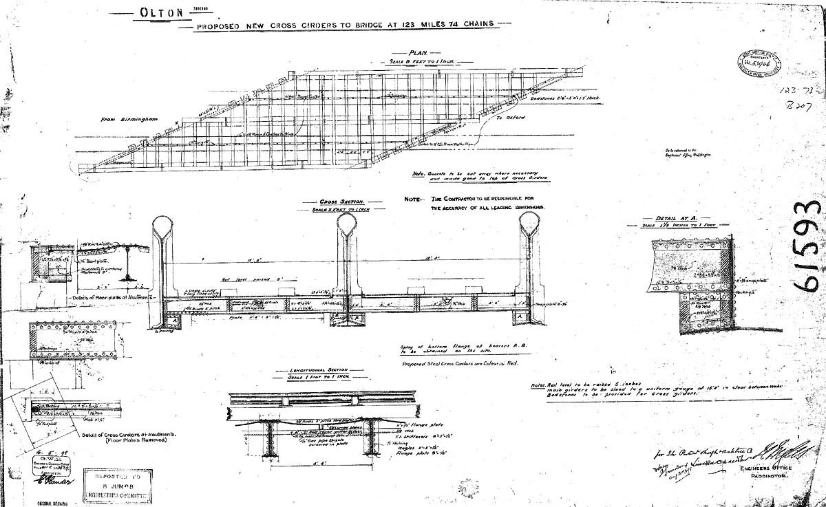 Drawing showing strengthening to be carried out on Brunel�s wrought iron bowed balloon-top bridge at Olton