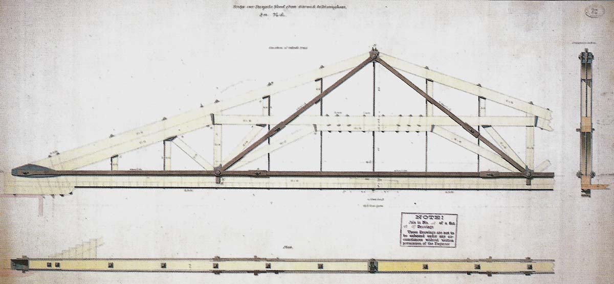 Drawing showing strengthening to be carried out on Brunel’s wrought iron bowed balloon-top bridge at Olton