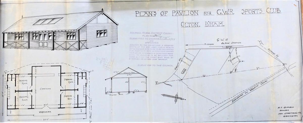 Plan of the GWR Pavilion was drawn by Mr AT Daniels, a local builder, and submitted to Solihull Council in 1926