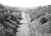 An elevated view of the original Henley in Arden branch line looking in the direction of Henley in Arden after the track had been lifted
