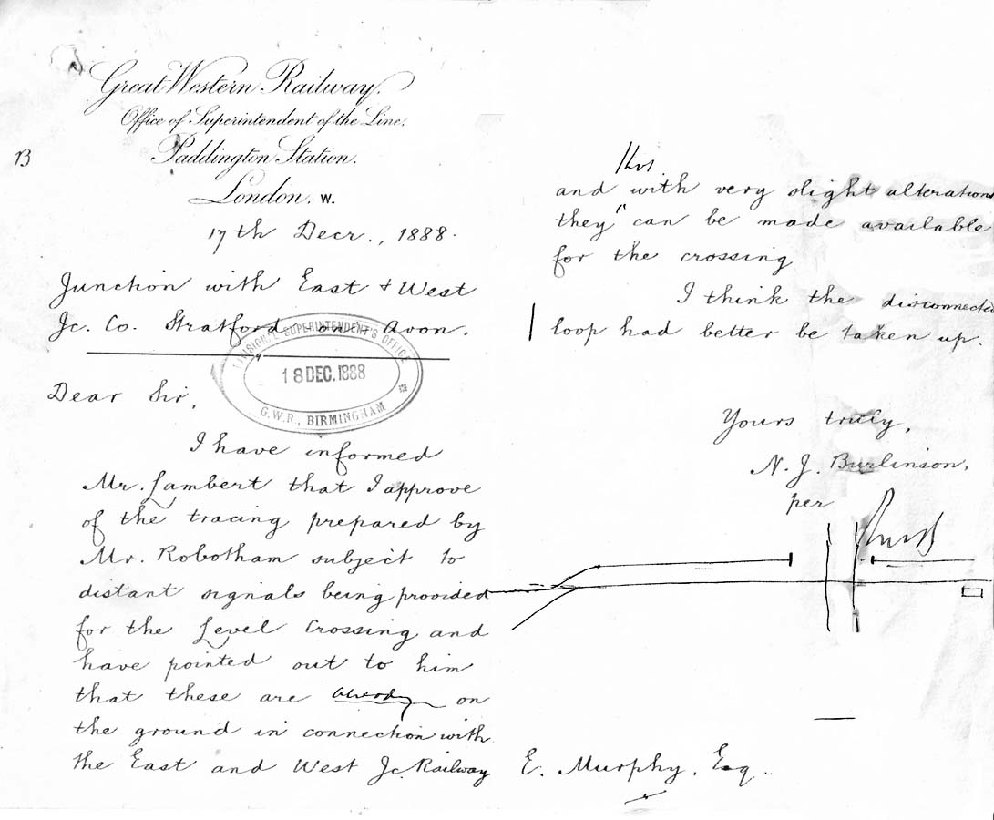 Approval of the tracing prepared by Mr Robotham subject to distant signals being provided for the Level Crossing