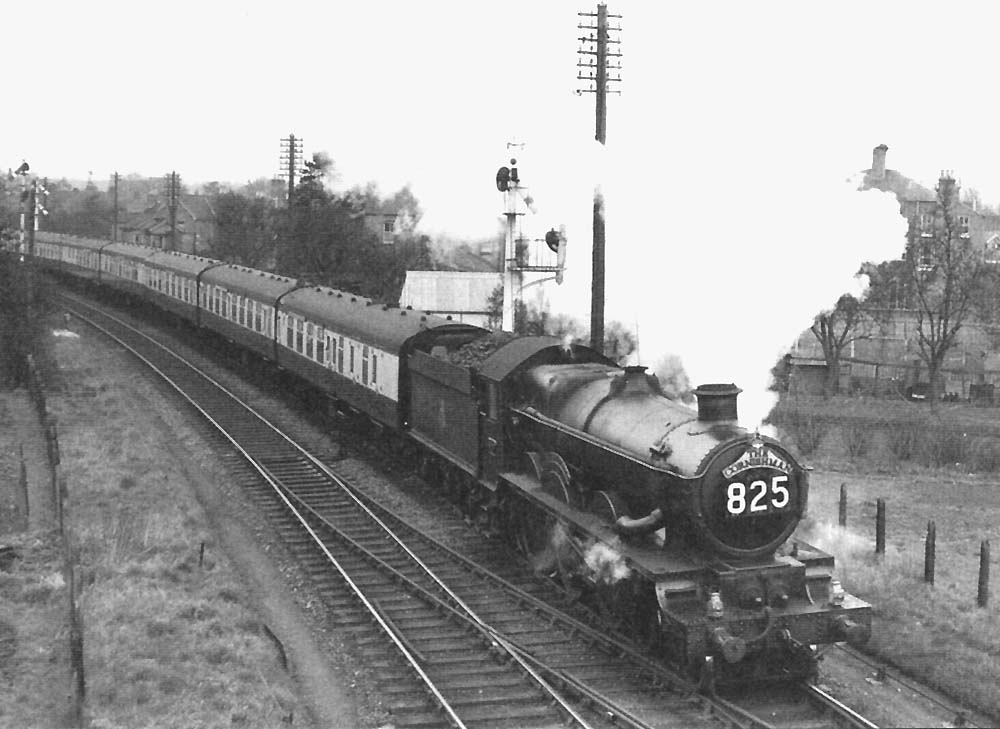 An unidentified ex-GWR 4-6-0 Castle Class locomotive is seen approaching Sanctus Street bridge with the southbound Cornishman in 1958
