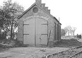 Looking towards Moreton-in-Marsh with the single road engine shed on the left and the plate layers mess hut seen in the distance on the right