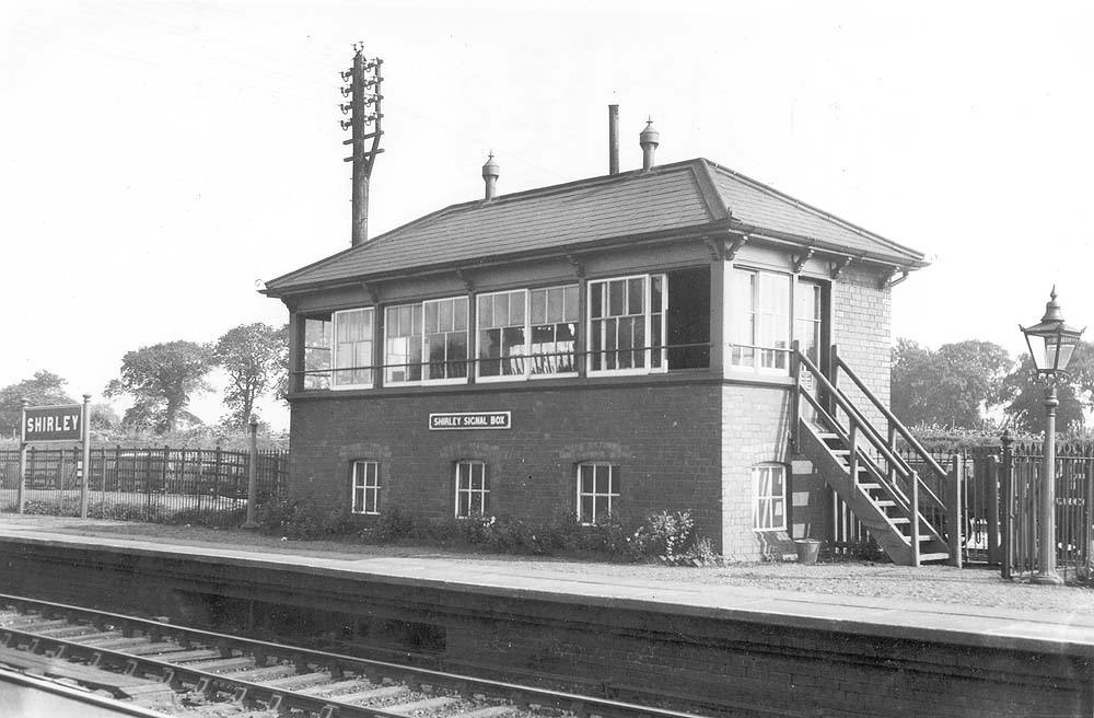 View of Shirley signal box which located at the Birmingham end of the down platform with a rear window to monitor goods yard traffic