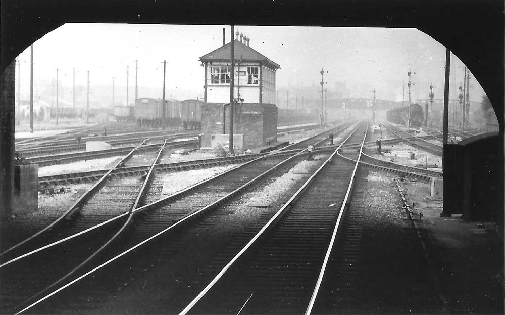 Small Heath North Signal Box viewed from beside the up main line under Golden Hillock Road bridge on 18th July 1963