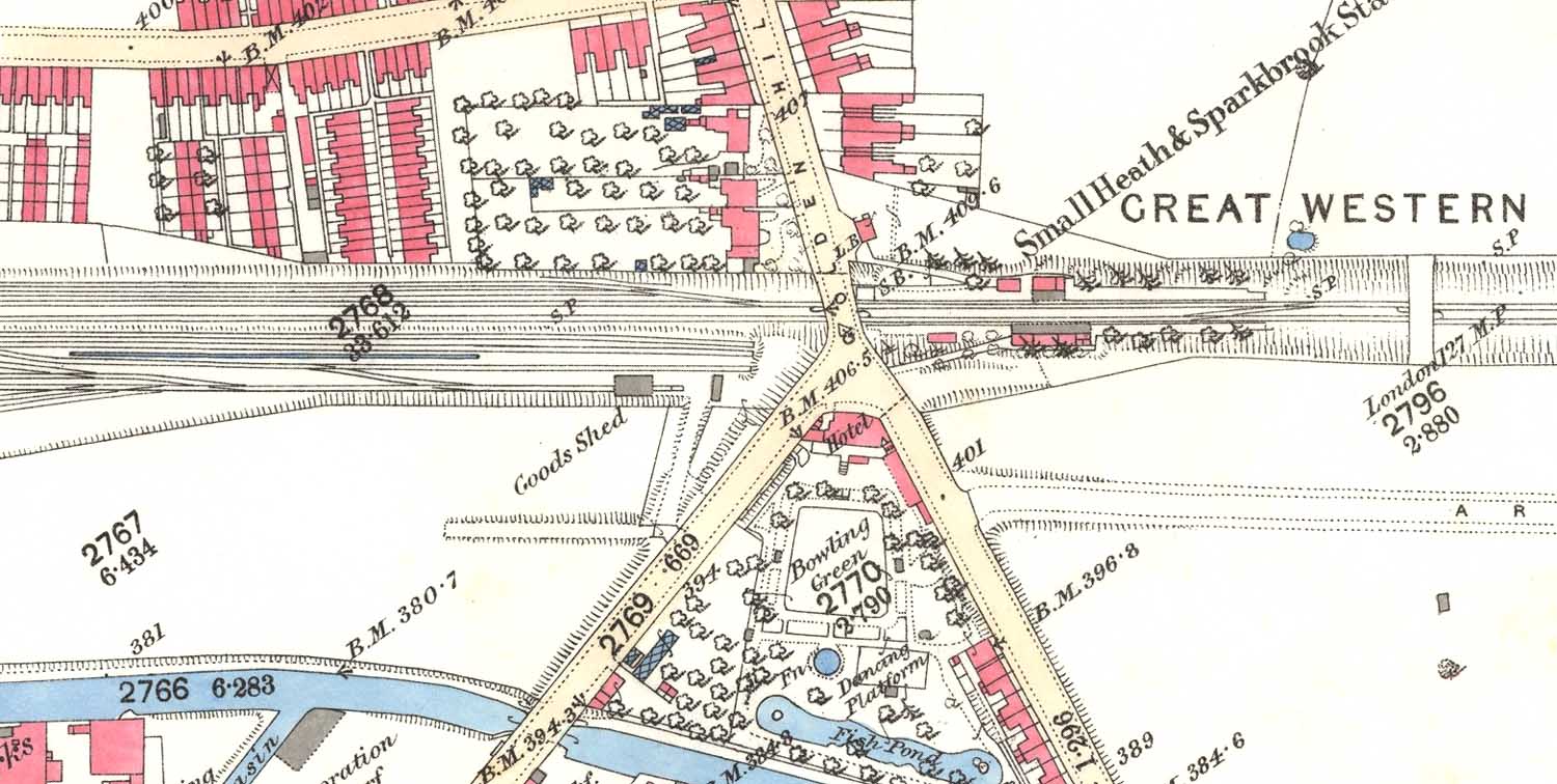 An 1888 25 inch to the mile Ordnance Survey map showing Small Heath station and the entrance off Golden Hillock Road