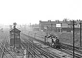 Ex-GWR 2-6-2T No 8109 passes Small Heath North Signal Box on the up main with a local service to Leamington on 12th April 1962