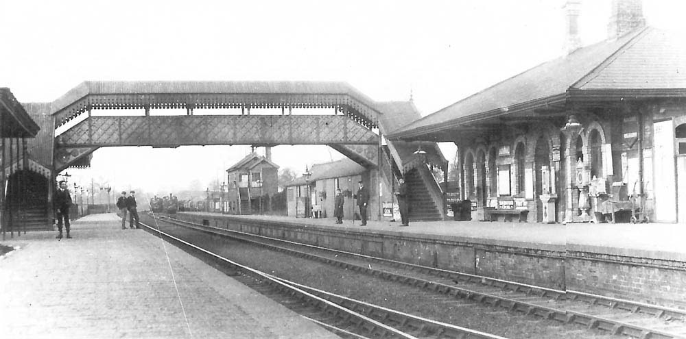 Looking towards Birmingham Snow Hill with the up platform on the right and Solihull signal box and second goods yard in the distance