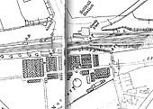OS map showing the layout of Solihull's original station with the main entrance to the station being adjacent to the goods shed