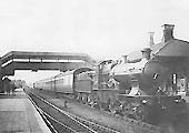 GWR 4-4-0 Bulldog Class No 3393 'Australia' stands at Solihull's extended up platform in Edwardian days